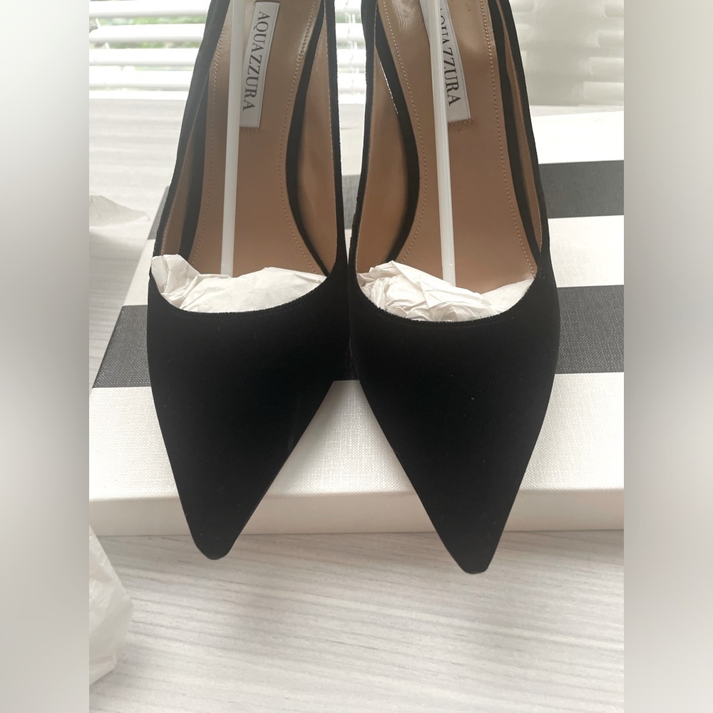 New! Aquazurra Black Suede Bow Tie Pump 85 Heel Shoes Size 10/40 - Picture 8 of 14